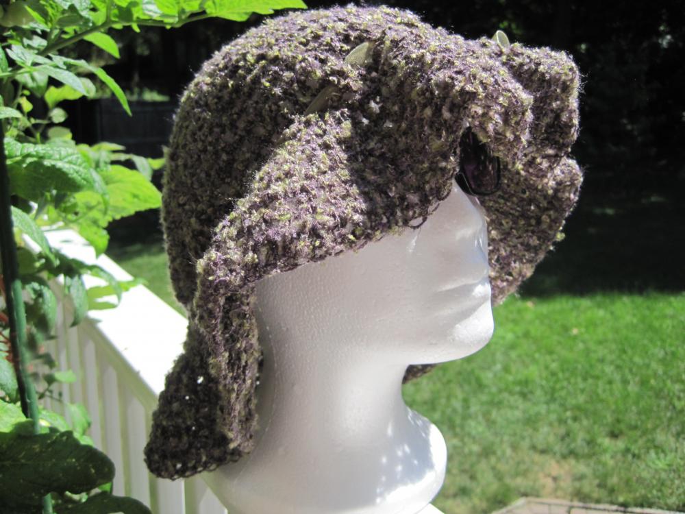 Crochet Summer Hat - mixture of purple/olive (H12)