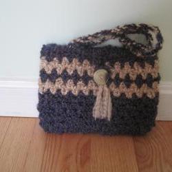 Crocheted purse/handbag - small - tweed/purple/rococo (P16)