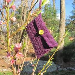 Crochet wristlet, handbag - small - dark purple (p19)
