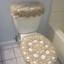Set of 2 Crochet Covers for Toilet Seat & Toilet Tank Lid, Cozies - Pearls (TSTTL2)